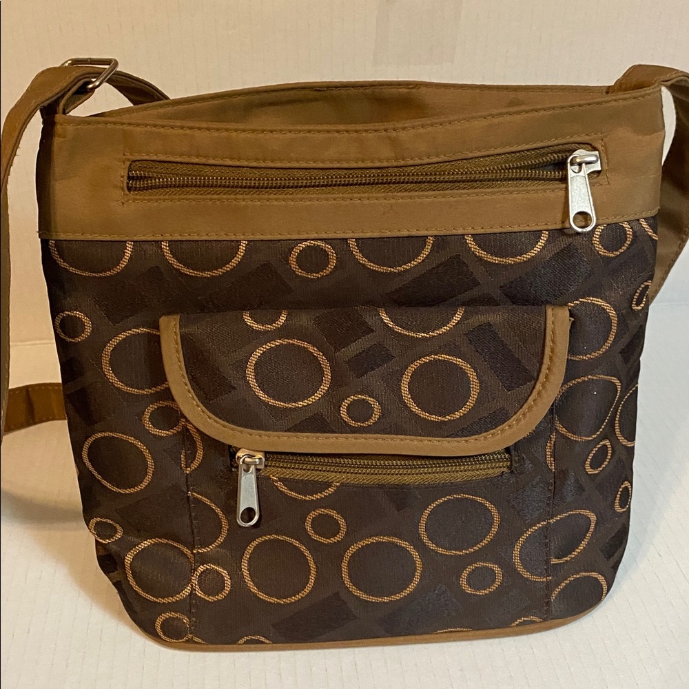 Chic Brown Circle Pattern Crossbody Bag - image 1